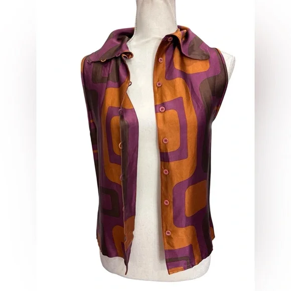 D. Terrell Silk Blend Twinset Geometric Retro Cardigan & Sleeveless Blouse Small - Picture 5 of 16